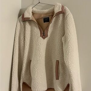 Abercrombie & Fitch Off-White Sherpa Half-Zip Hoodie